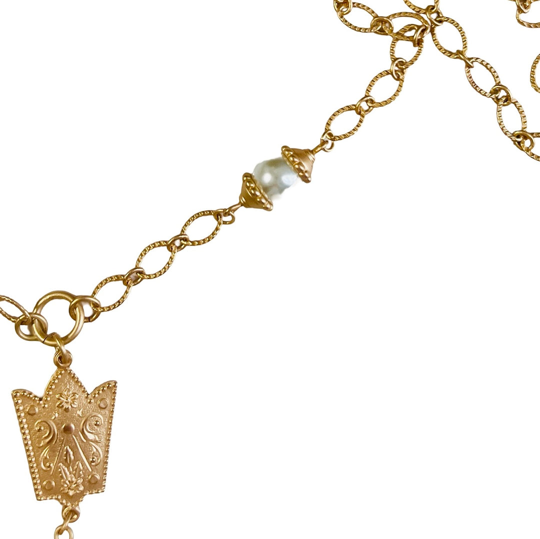 La Croix Gold and Pearl French Cross Necklace