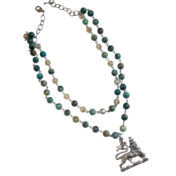 Reign African Turquoise  Beaded Regal Lion Necklace