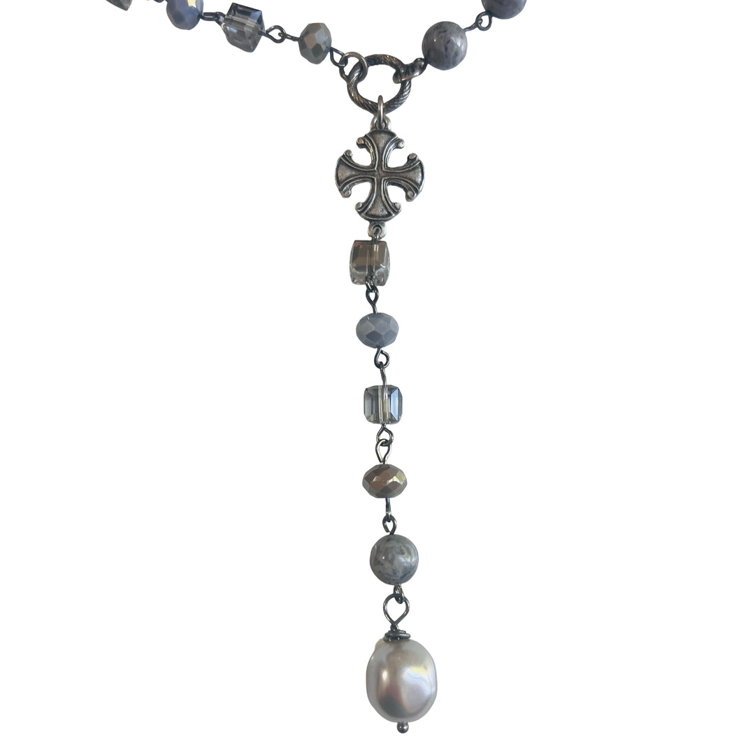 Jasper and Crystal Beaded Lariat Necklace