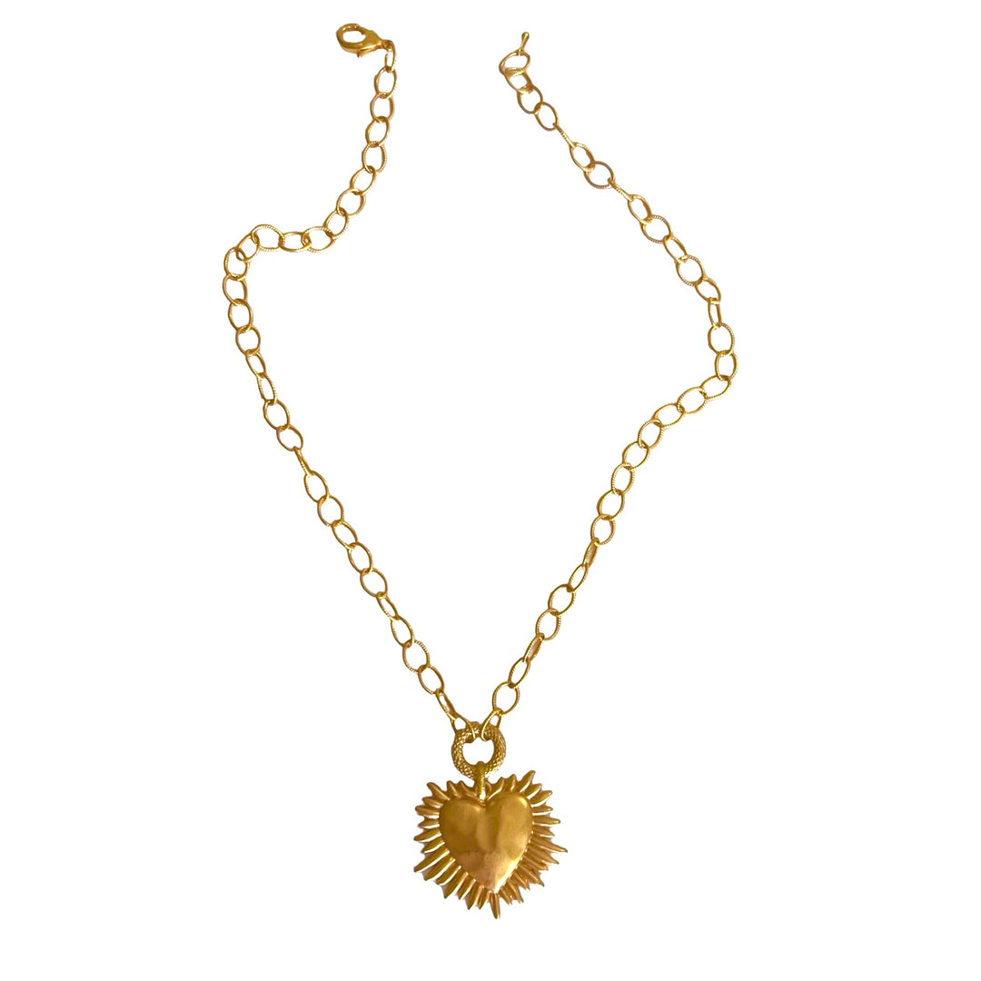Gold Sunburst Heart Pendant Necklace
