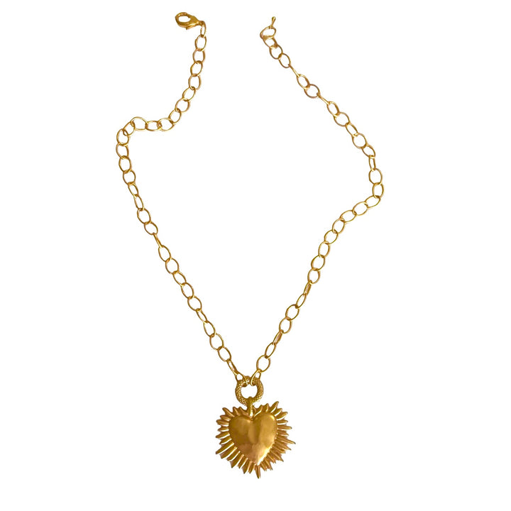 Gold Sunburst Heart Pendant Necklace