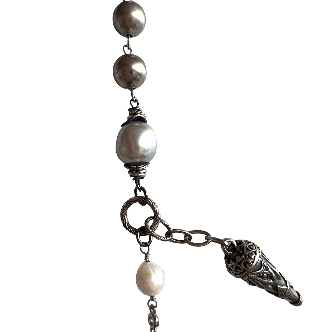 Storm Silver,  Freshwater Pearl Convertible Necklace