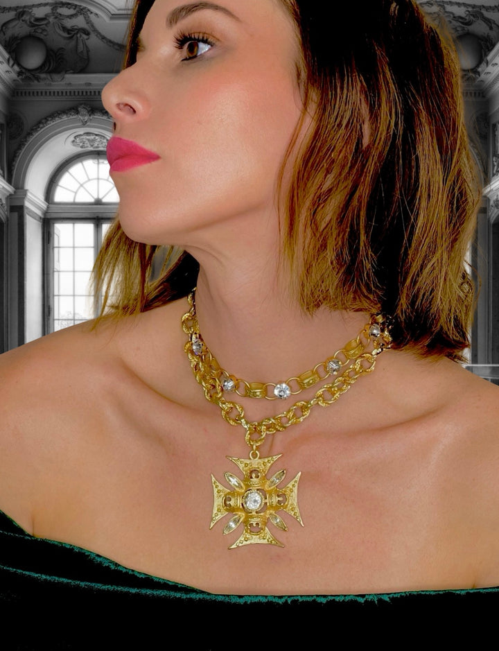 Large Swarovski Crystal Maltese Cross Necklace