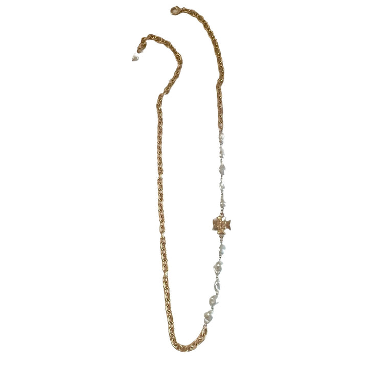 Madison Gold and Pearl Templar Cross Necklace