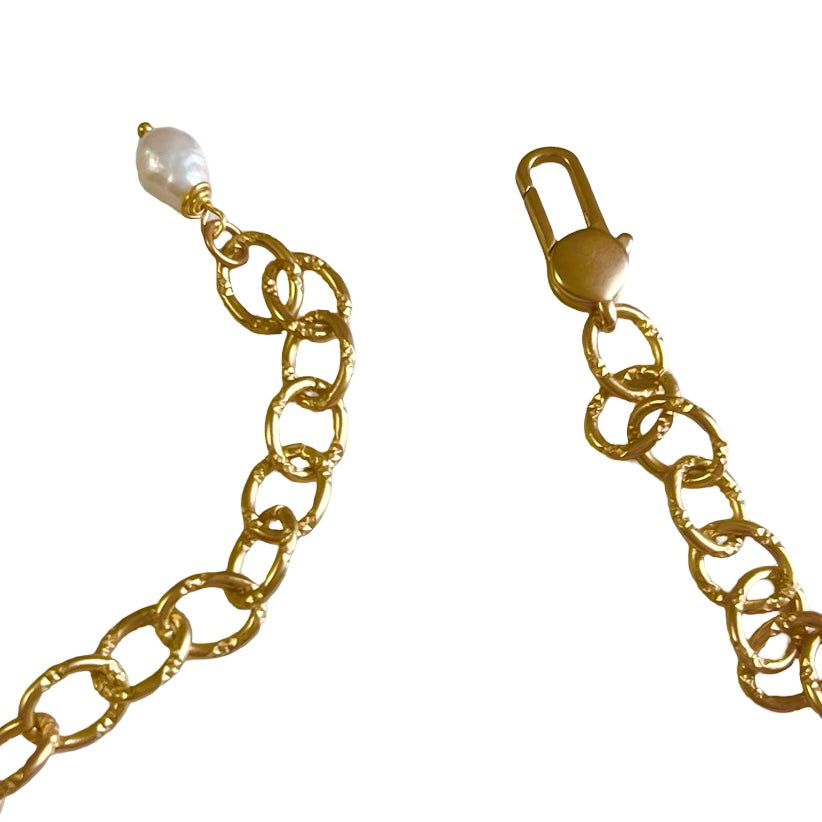 Cara Champagne Gold Cross and Pearl Necklace