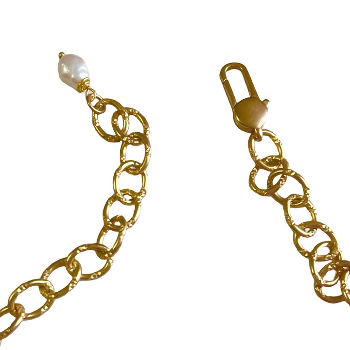 Cara Champagne Gold Cross and Pearl Necklace