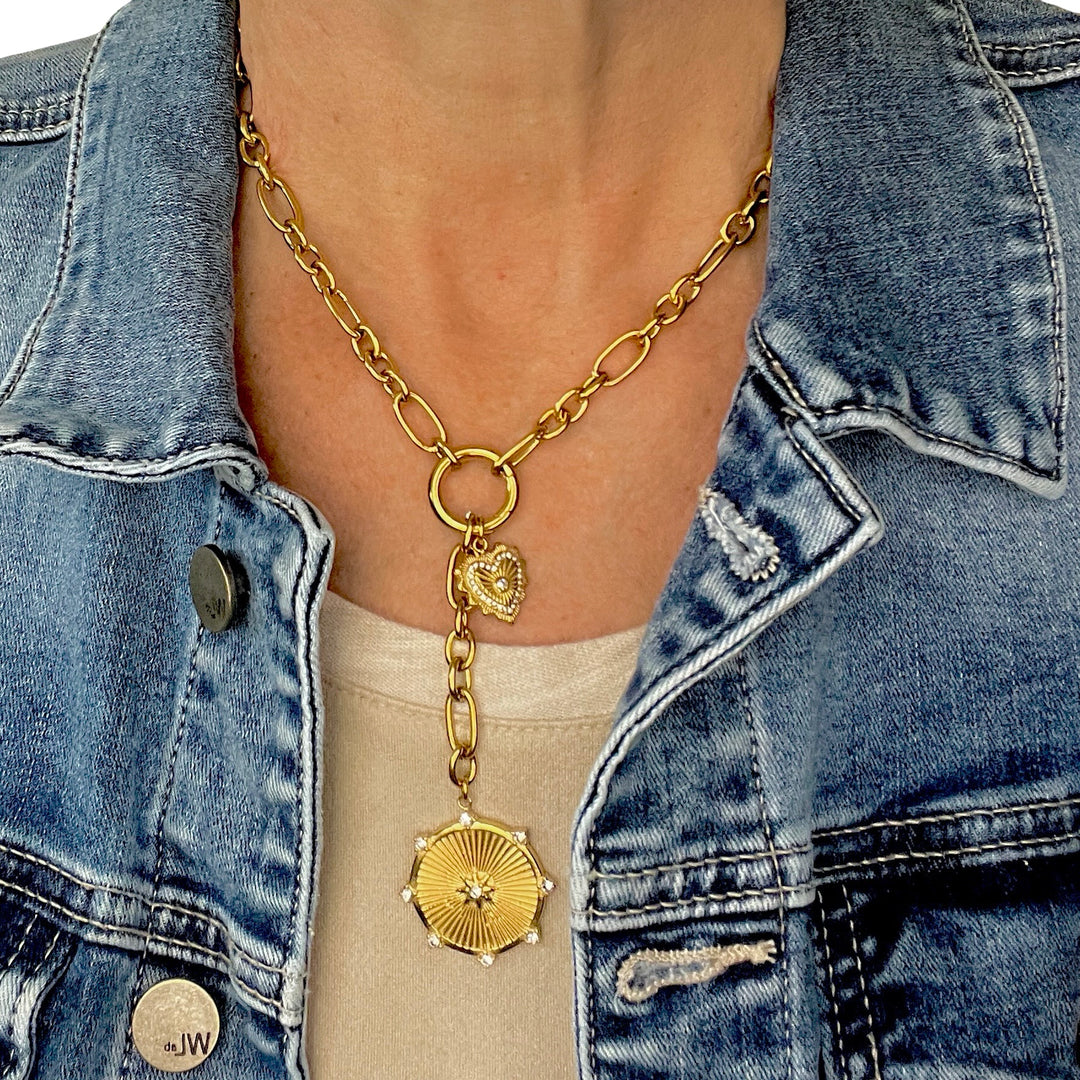 Jasmine Gold Star Compass and Heart Lariat Necklace