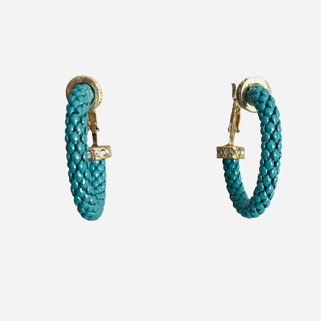 Turquoise Blue Textured Hoop Earrings