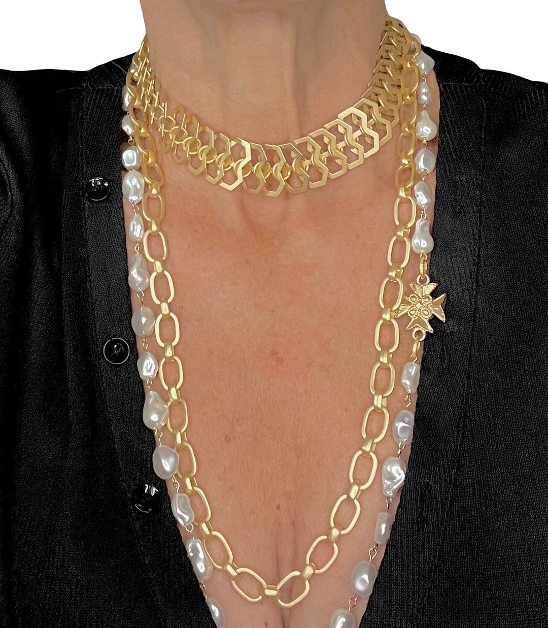 Kylie Reticulated Choker Necklace in Matte Gold and Vintage Silver